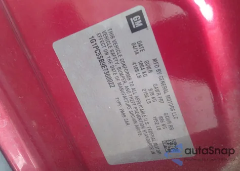 2014 Chevrolet Cruze 1Lt Auto z USA, uszkodzony, nr VIN 1G1PC5SB9E7360022